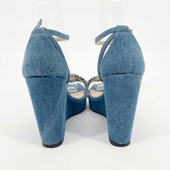 Jimmy Choo Blue Denim Bing 120 Crystal Embellished Wedge Sandal size IT 39 - Picture 9 of 15